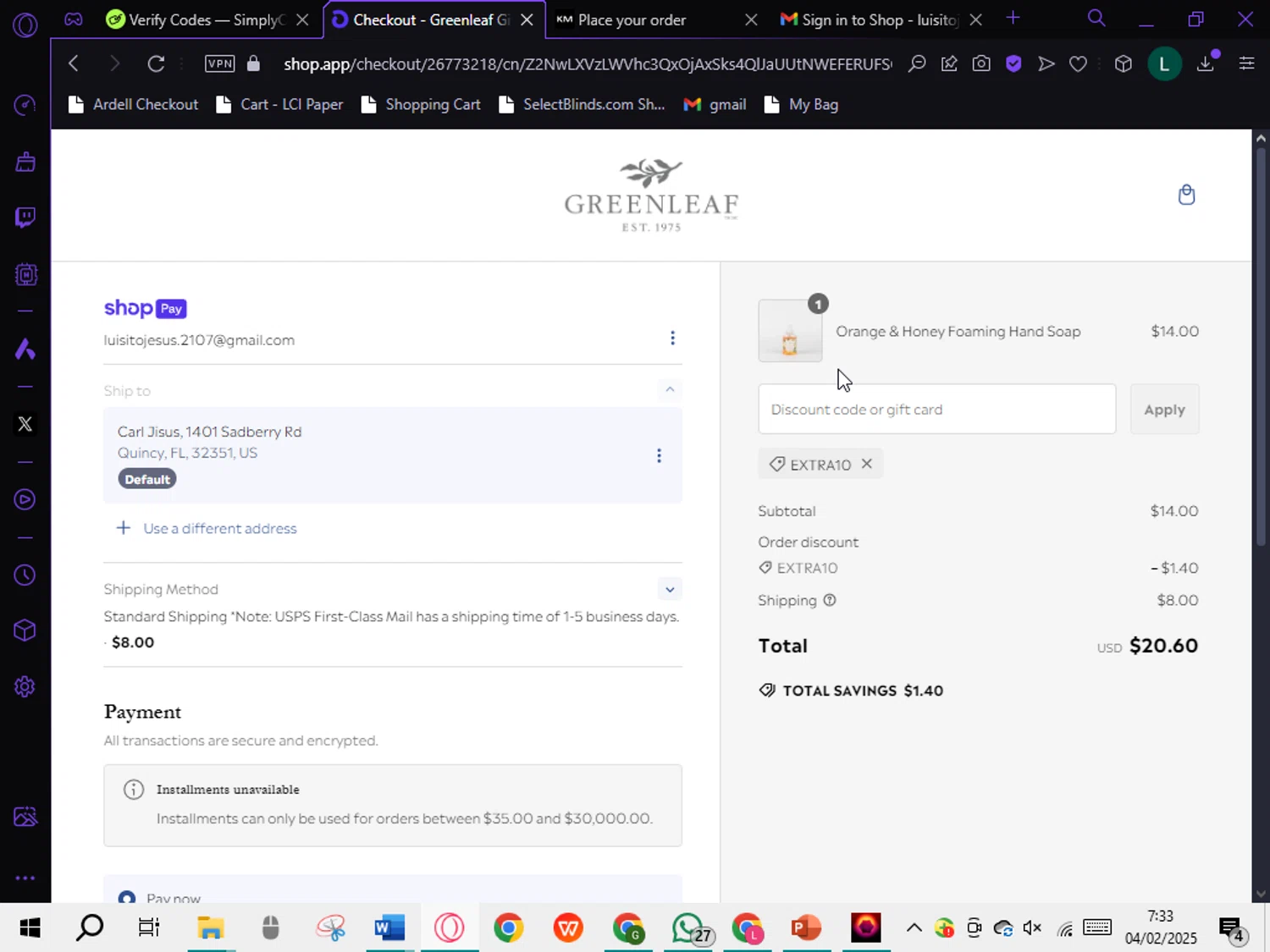 Greenleaf Gifts promo code screenshot showing code EXTRA10 applied at Greenleaf Gifts checkout page. Uploaded by SimplyCodes community member DiscountTiger7720 on Feb 4, 2025