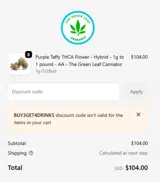 The Green Leaf Cannabis coupon verification screenshot