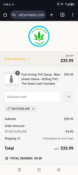 The Green Leaf Cannabis coupon verification screenshot