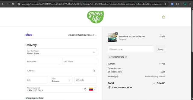 GreenLife checkout page showing GreenLife promo code box | Screenshot taken by SimplyCodes community member on Sep 5, 2025