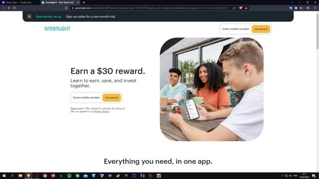 Greenlight checkout page showing Greenlight promo code box | Screenshot taken by SimplyCodes community member on Mar 23, 2023