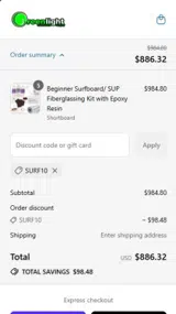 SURF10 coupon verification screenshot