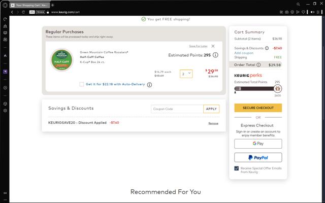 Green Mountain Coffee checkout page showing Green Mountain Coffee promo code box | Screenshot taken by SimplyCodes community member on Jan 26, 2025