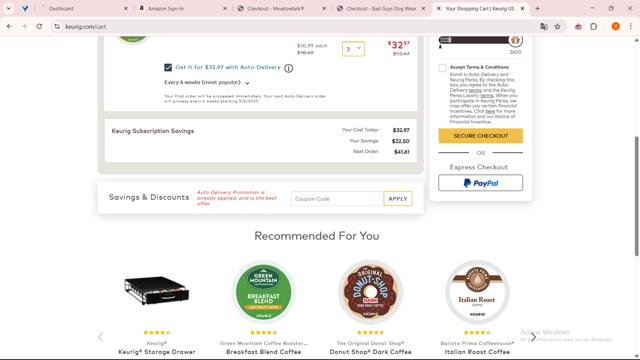 Green Mountain Coffee checkout page showing Green Mountain Coffee promo code box | Screenshot taken by SimplyCodes community member on Apr 4, 2025