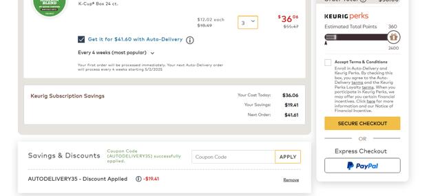 Green Mountain Coffee checkout page showing Green Mountain Coffee promo code box | Screenshot taken by SimplyCodes community member on Apr 4, 2025