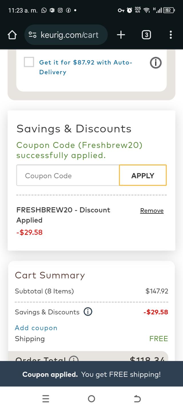 Green Mountain Coffee checkout page showing Green Mountain Coffee promo code box | Screenshot taken by SimplyCodes community member on Mar 10, 2025