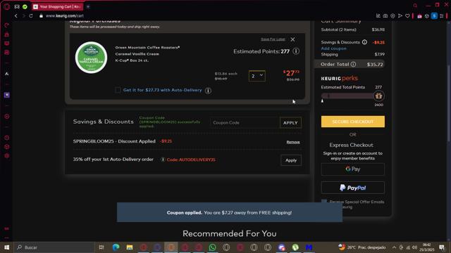 Green Mountain Coffee checkout page showing Green Mountain Coffee promo code box | Screenshot taken by SimplyCodes community member on Mar 25, 2025