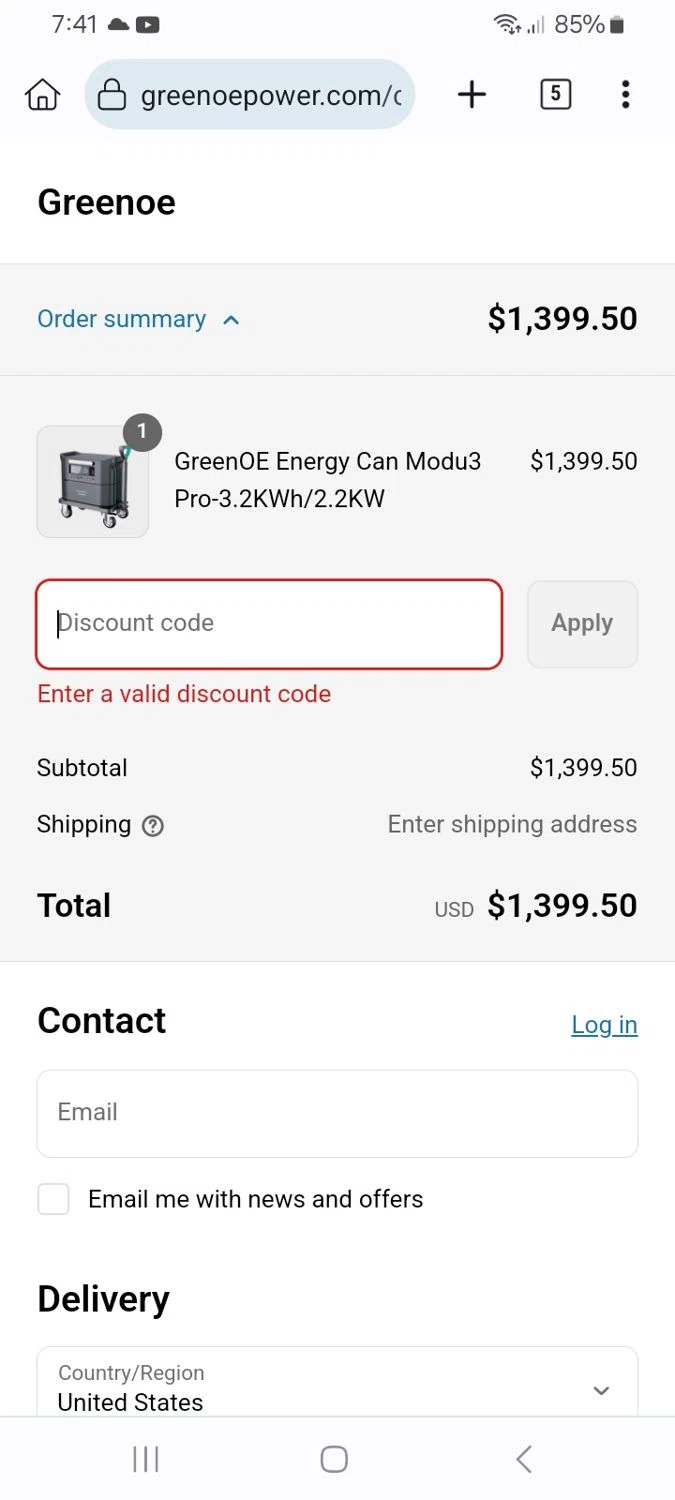GreenOE Power promo code screenshot showing code GREENOE30 applied at GreenOE Power checkout page. Uploaded by SimplyCodes community member ScanMaverick9378 on May 29, 2025