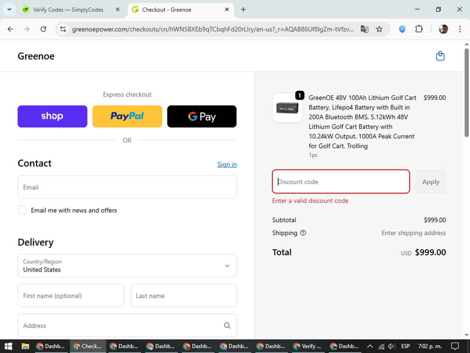 GreenOE Power promo code screenshot showing code Golf50 applied at GreenOE Power checkout page. Uploaded by SimplyCodes community member DiscountSeeker682 on Nov 11, 2025