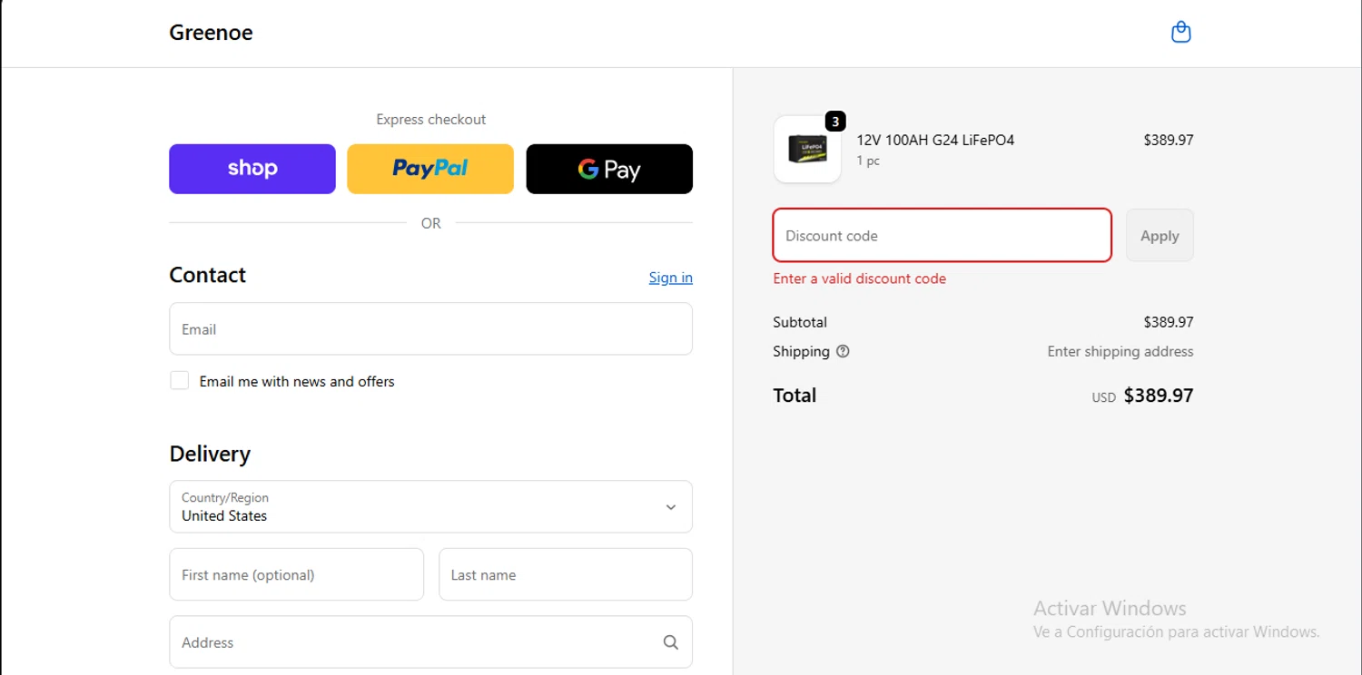 GreenOE Power promo code screenshot showing code GreenOE50 applied at GreenOE Power checkout page. Uploaded by SimplyCodes community member GoldSeeker7901 on Nov 6, 2025