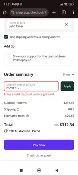 HONEY10 coupon verification screenshot