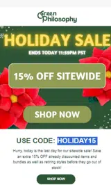 HOLIDAY15 coupon verification screenshot