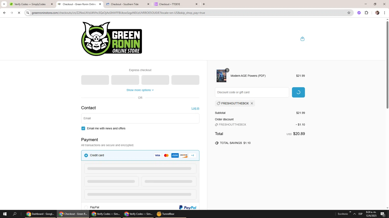 Green Ronin Publishing promo code screenshot showing code freshoutthebox applied at Green Ronin Publishing checkout page. Uploaded by SimplyCodes community member Levi_Ackerman on Jun 12, 2025