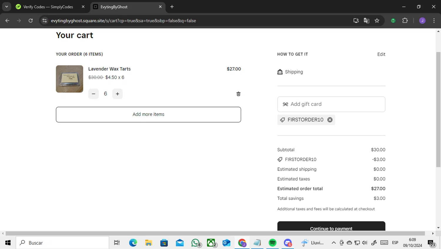 Green Space checkout page showing Green Space promo code box | Screenshot taken by SimplyCodes community member on Oct 9, 2024