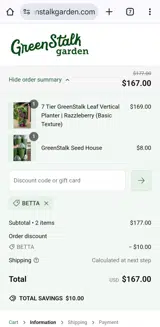 Betta coupon verification screenshot