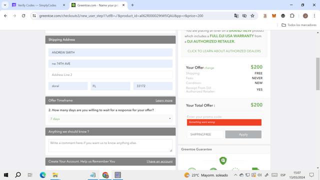 Greentoe checkout page showing Greentoe promo code box | Screenshot taken by SimplyCodes community member on Mar 13, 2024