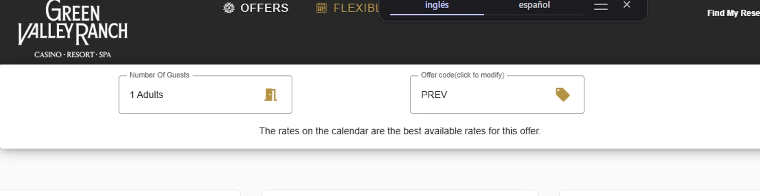Green Valley Ranch promo code screenshot showing code PREV applied at Green Valley Ranch checkout page. Uploaded by SimplyCodes community member Dejadepicharme on Nov 20, 2025