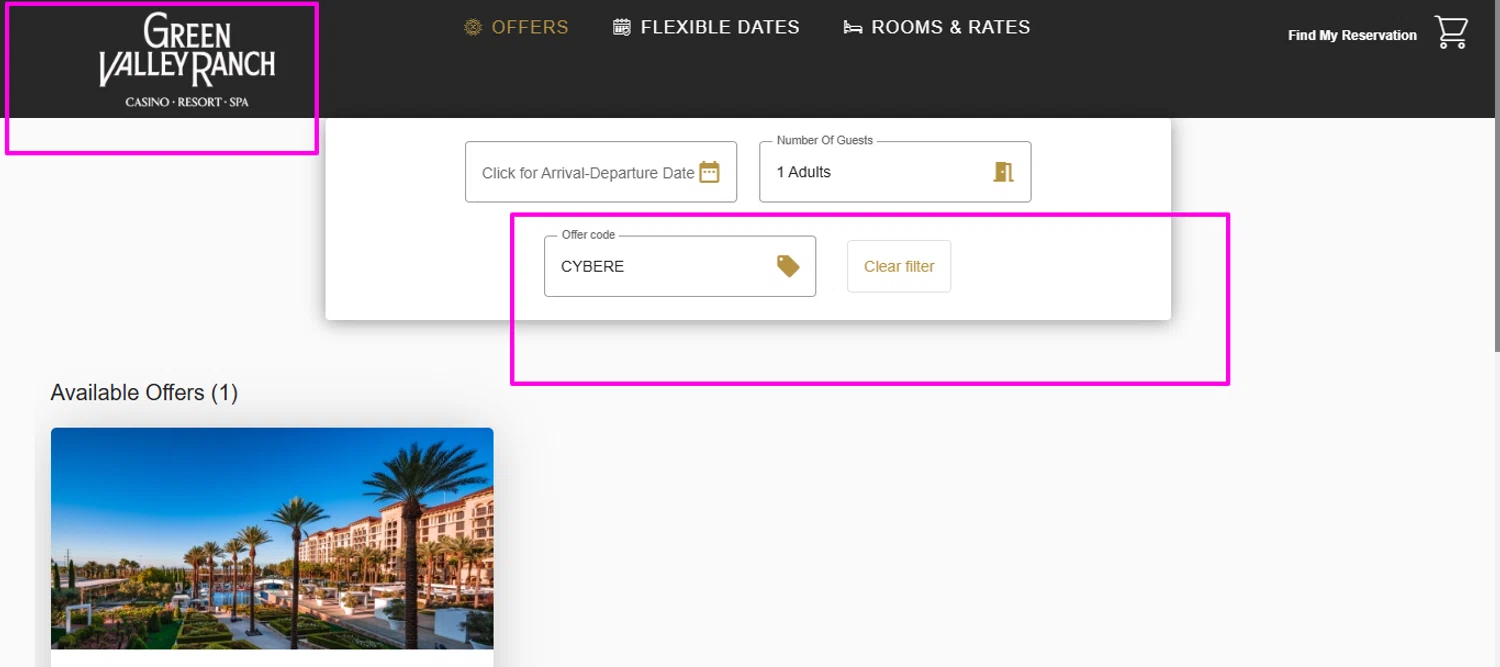 Green Valley Ranch promo code screenshot showing code CYBERE applied at Green Valley Ranch checkout page. Uploaded by SimplyCodes community member mrdarcy on Nov 13, 2025