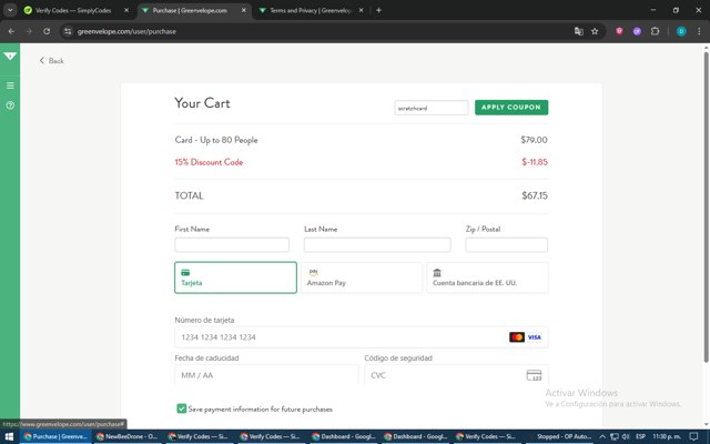 GreenVelope checkout page showing GreenVelope coupon code box | Screenshot taken by SimplyCodes community member on Jun 12, 2025