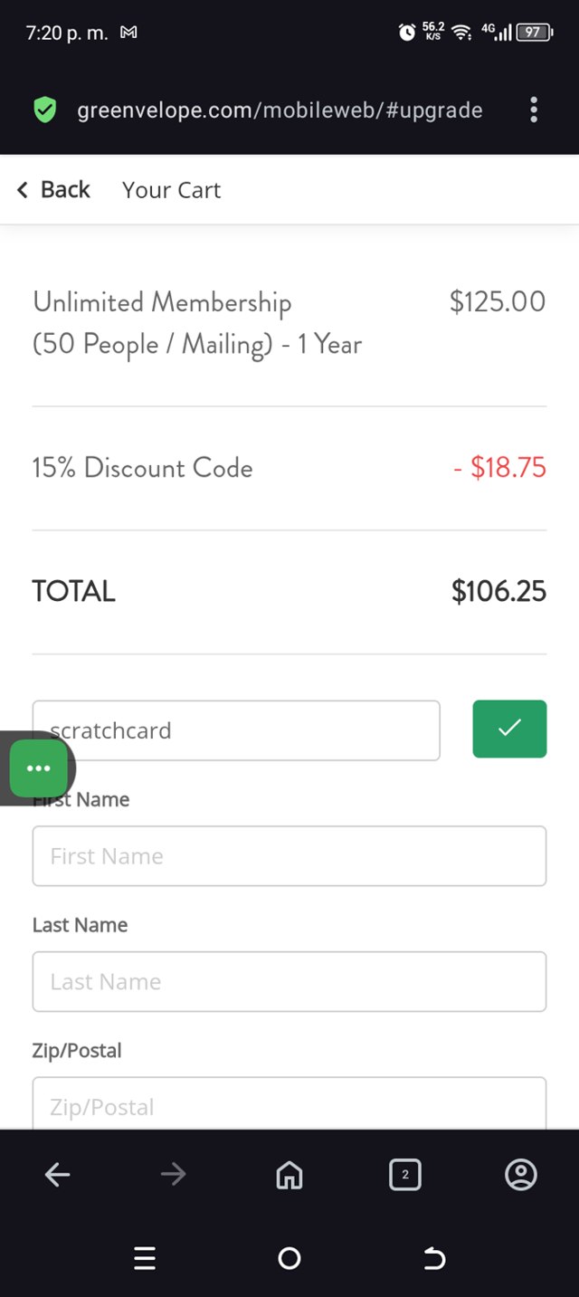 GreenVelope checkout page showing GreenVelope coupon code box | Screenshot taken by SimplyCodes community member on Jun 30, 2025
