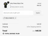 WELCOME10! coupon verification screenshot