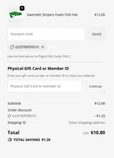 GoStripers10 coupon verification screenshot