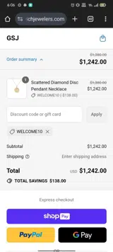 Welcome10 coupon verification screenshot