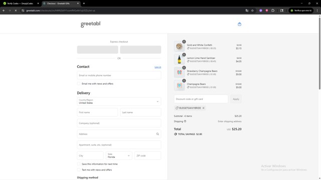 Greetabl checkout page showing Greetabl promo code box | Screenshot taken by SimplyCodes community member on Sep 4, 2025