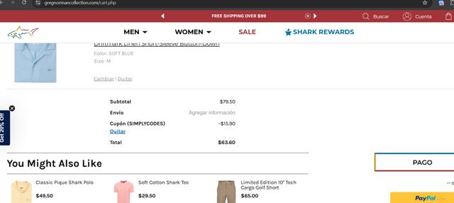 Greg Norman Collection checkout page showing Greg Norman Collection coupon code box | Screenshot taken by SimplyCodes community member on Apr 25, 2025