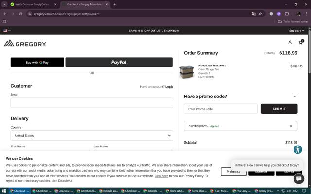 Gregory checkout page showing Gregory coupon code box | Screenshot taken by SimplyCodes community member on Sep 6, 2025