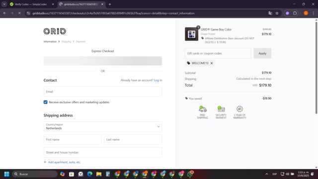 GRID Studio checkout page showing GRID Studio coupon code box | Screenshot taken by SimplyCodes community member on Aug 13, 2025