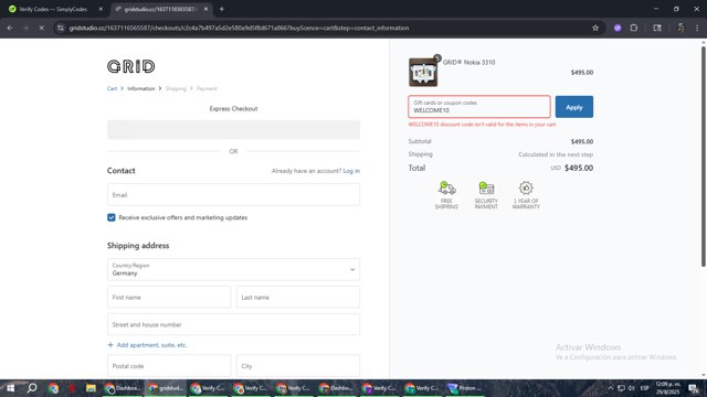 GRID Studio checkout page showing GRID Studio coupon code box | Screenshot taken by SimplyCodes community member on Aug 29, 2025