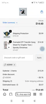 ADEN9 coupon verification screenshot