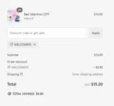 WELCOME05 coupon verification screenshot