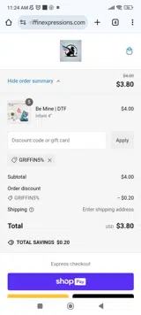 GRIFFIN5% coupon verification screenshot