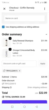 Griffin Remedy coupon verification screenshot