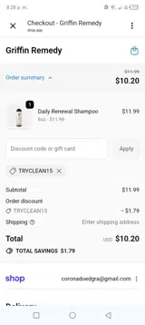 Griffin Remedy coupon verification screenshot