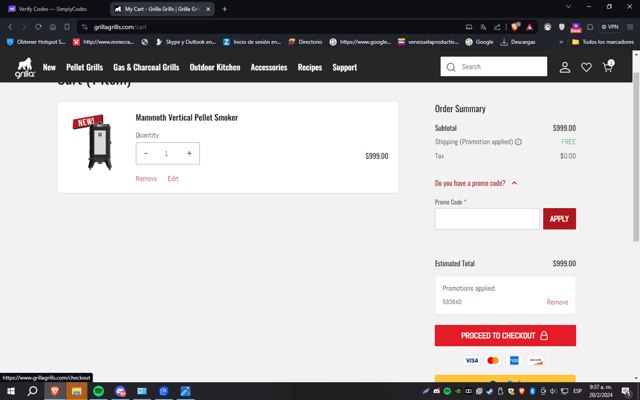 Grilla Grills checkout page showing Grilla Grills discount code box | Screenshot taken by SimplyCodes community member on Feb 20, 2024