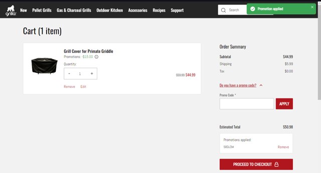 Grilla Grills checkout page showing Grilla Grills discount code box | Screenshot taken by SimplyCodes community member on Feb 11, 2024
