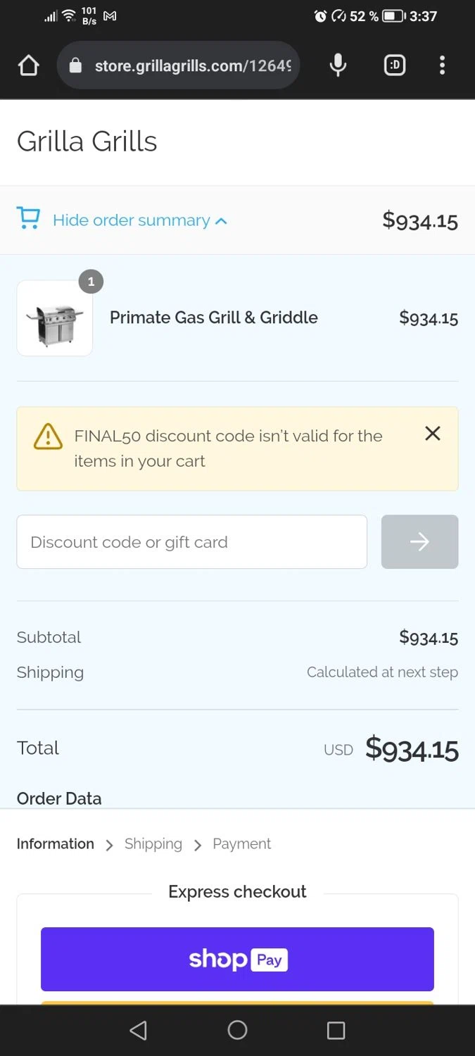 where to use Grilla Grills promo code box