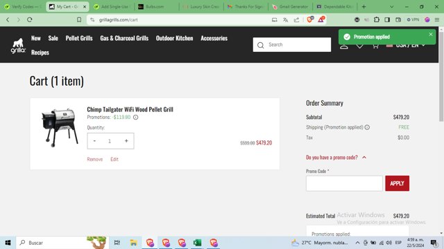 Grilla Grills checkout page showing Grilla Grills discount code box | Screenshot taken by SimplyCodes community member on May 22, 2024