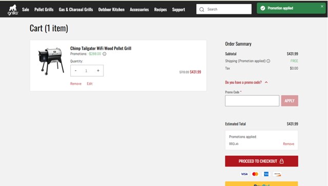 Grilla Grills checkout page showing Grilla Grills discount code box | Screenshot taken by SimplyCodes community member on Aug 15, 2025