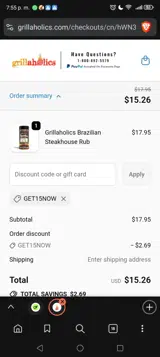 GET15NOW coupon verification screenshot