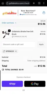 SPRING20 coupon verification screenshot