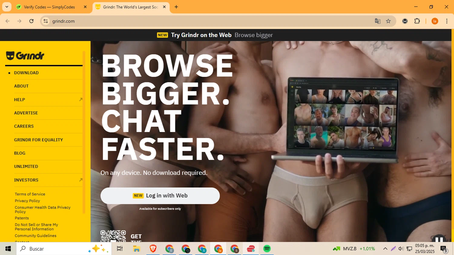 Grindr promo code screenshot showing code SAVE50 applied at Grindr checkout page. Uploaded by SimplyCodes community member LegendaryFox4384 on Mar 25, 2025