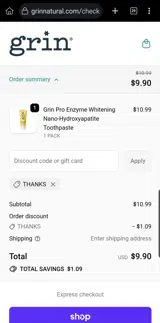 THANKS coupon verification screenshot