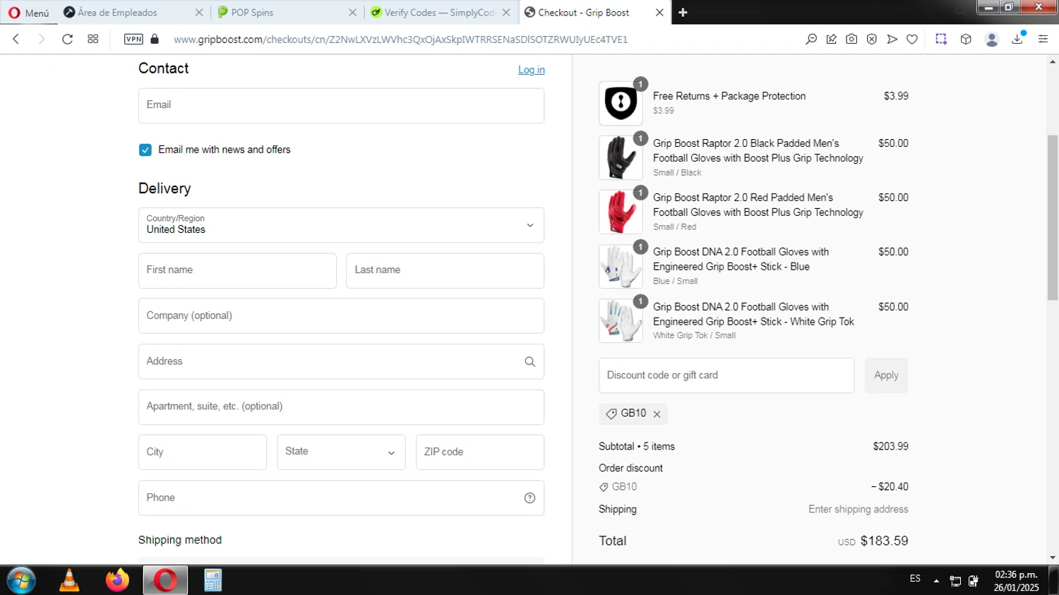 Grip Boost discount code screenshot showing code GB10 applied at Grip Boost checkout page. Uploaded by SimplyCodes community member EpicHero3429 on Jan 26, 2025
