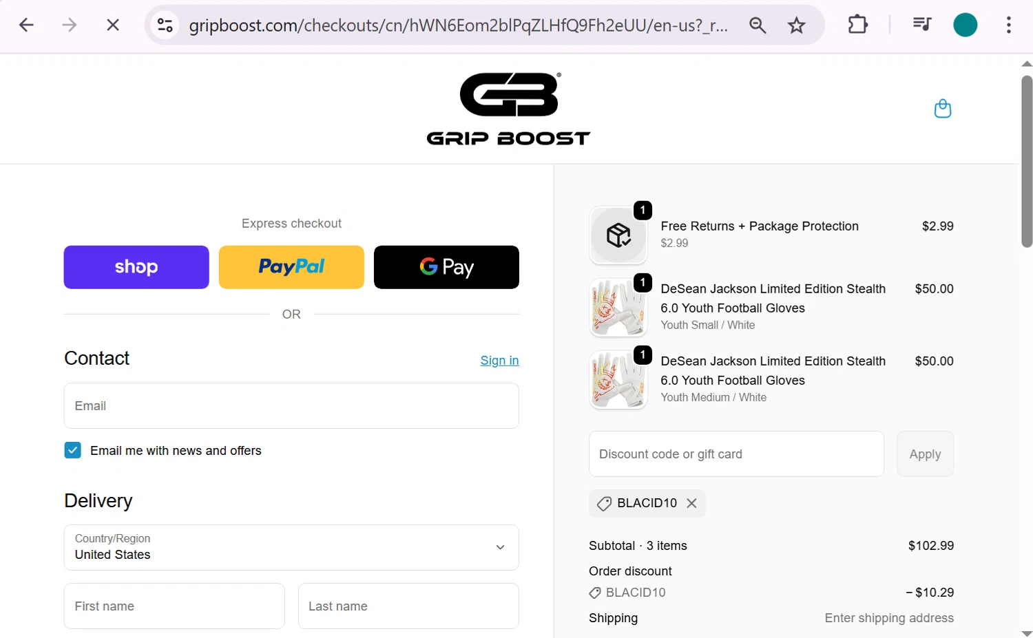 Grip Boost discount code screenshot showing code BLACID10 applied at Grip Boost checkout page. Uploaded by SimplyCodes community member anosesmith on Dec 29, 2025