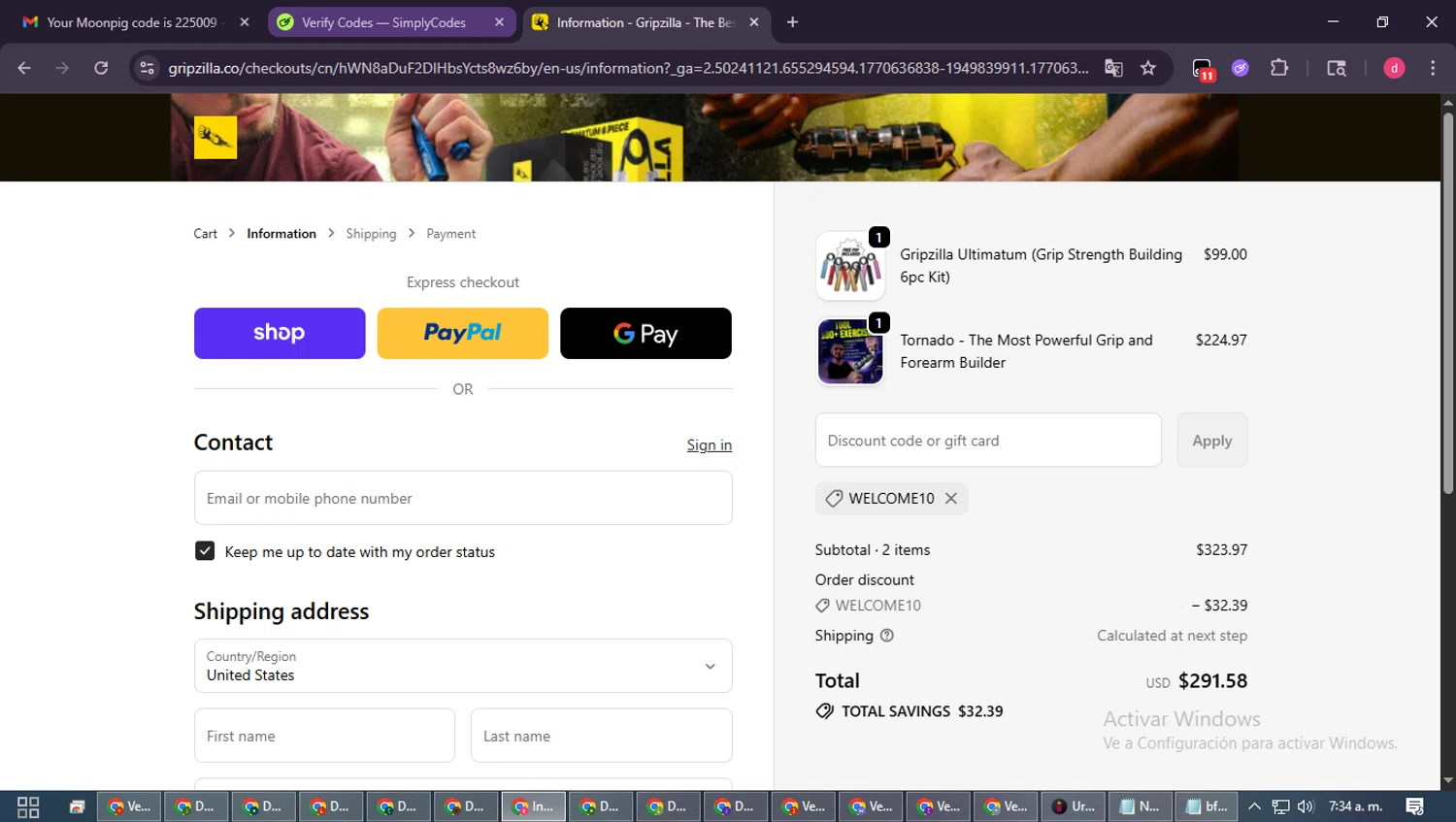Gripzilla checkout page showing Gripzilla discount code box | Screenshot taken by SimplyCodes community member on Feb 9, 2026