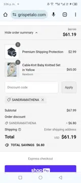 SANDRAMATHENA coupon verification screenshot